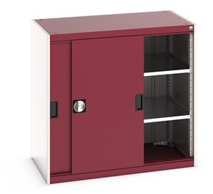 40021138.** Bott cubio cupboard with lockable sliding doors 1000mm high x 1050mm wide x 650mm deep and supplied with 2 x 100kg capacity shelves.   Ideal for areas with limited space where standard outward opening doors would not be suitable. ...